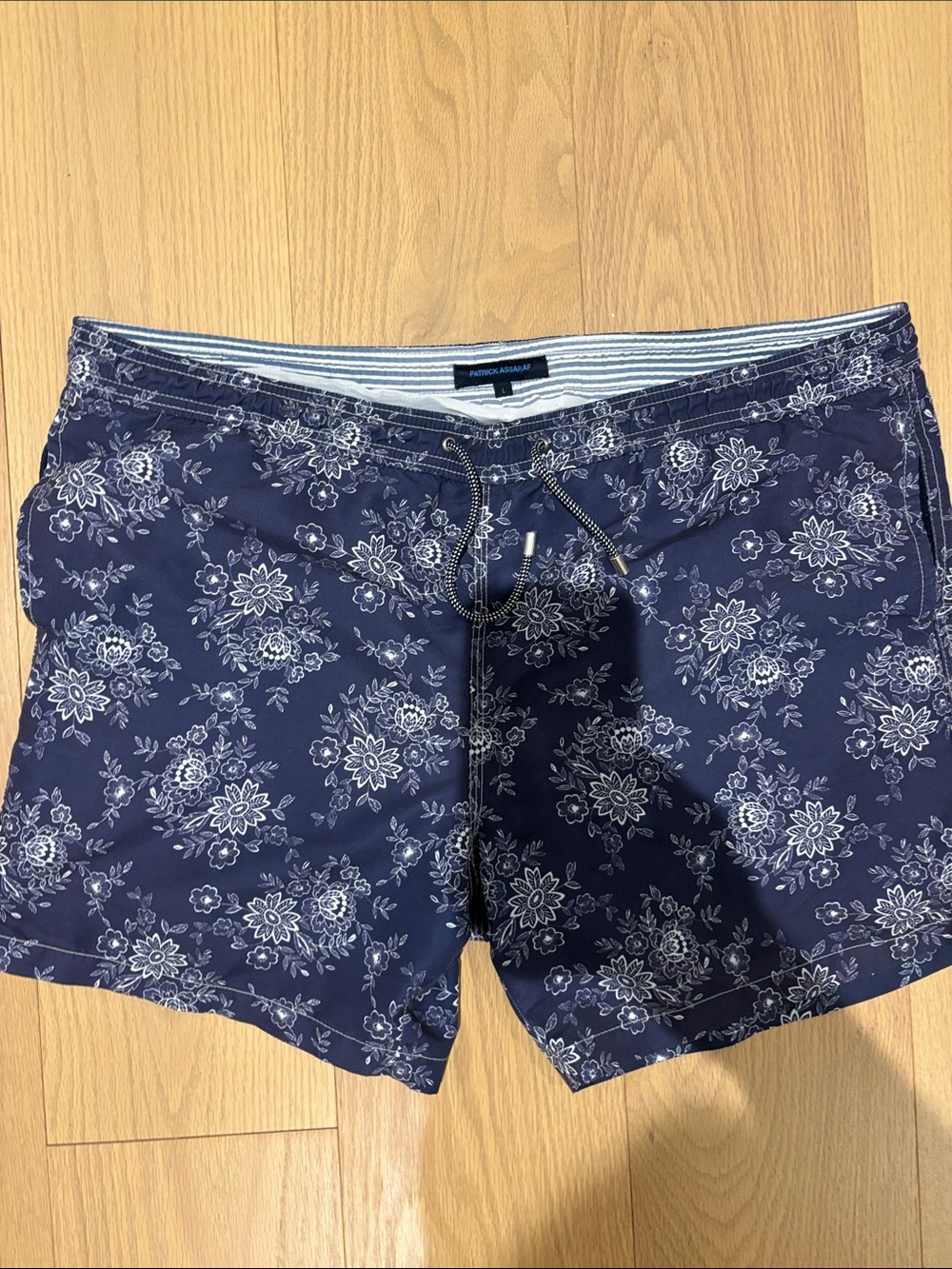 Men's Navy Floral Swim Trunks with Drawstring
